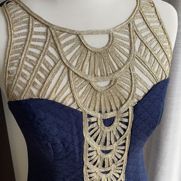 Lilly Pulitzer Tana Shift Dress True Navy and Gold size 0 - Picture 3 of 8